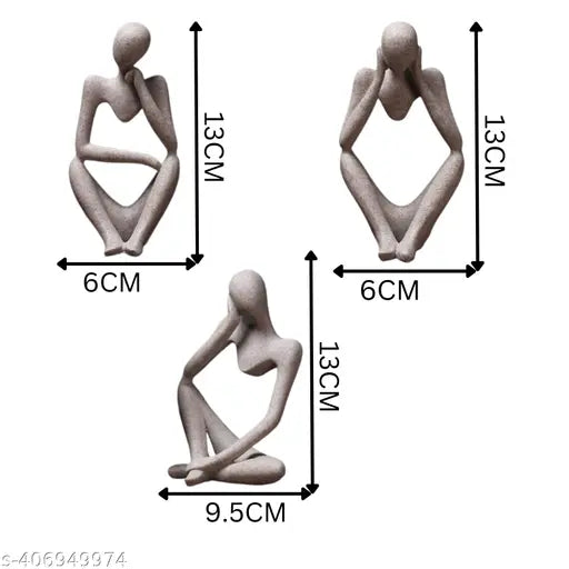 Thinker Statues Set of 3, Sandstone Resin Thinker Statue Ornaments, Abstract Style Sculpture Statue Collectible Figurines for Home Decor/Office/Bookshelf/Desktop/Decorations Home decor showpiece livingroom bedroom gift