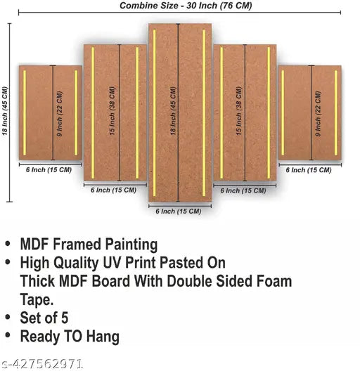 Modern Art Peacock Set Of 5 Wall Paintings For Living Room 18 x 30 inch