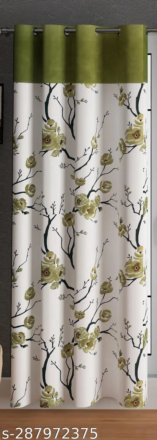 LUNAR DAYS CRESCENT PATCH EYELET CURTAIN FLORAL IVY in GREEN 7 feet (Pack of 2 piece)