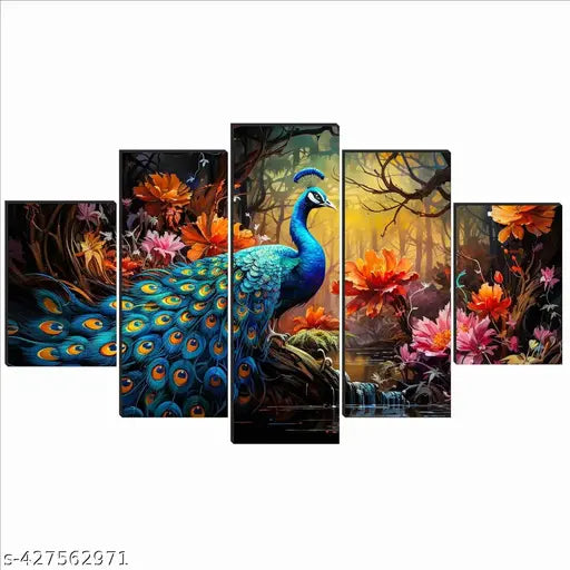 Modern Art Peacock Set Of 5 Wall Paintings For Living Room 18 x 30 inch