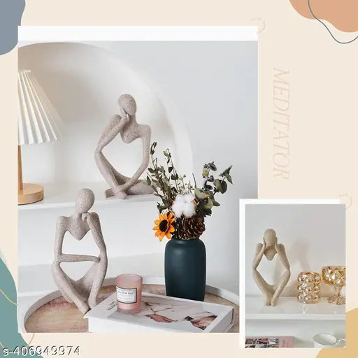 Thinker Statues Set of 3, Sandstone Resin Thinker Statue Ornaments, Abstract Style Sculpture Statue Collectible Figurines for Home Decor/Office/Bookshelf/Desktop/Decorations Home decor showpiece livingroom bedroom gift