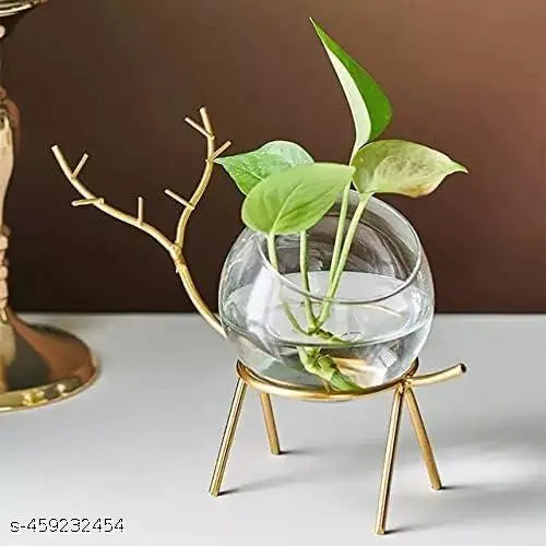 Glass Planter Holder Deer |Glass Pot| Glass Flower Pot| Glass Flower Round Vase Handmade for Decorate House (Set of 2) (Gold)