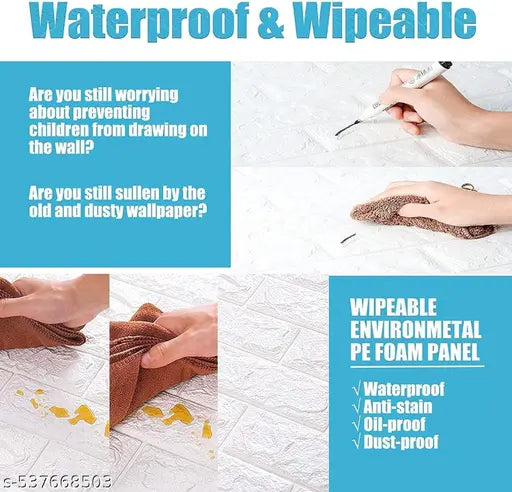 Self-Adhesive Waterproof PE Foam 3D Wall Panels Wallpaper Sticker for Bathroom, Living Room, and Home Decoration (70 x 77cm, pack of 4, White)