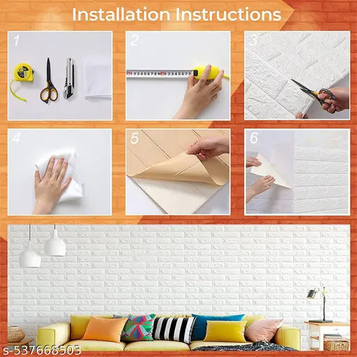 Self-Adhesive Waterproof PE Foam 3D Wall Panels Wallpaper Sticker for Bathroom, Living Room, and Home Decoration (70 x 77cm, pack of 4, White)
