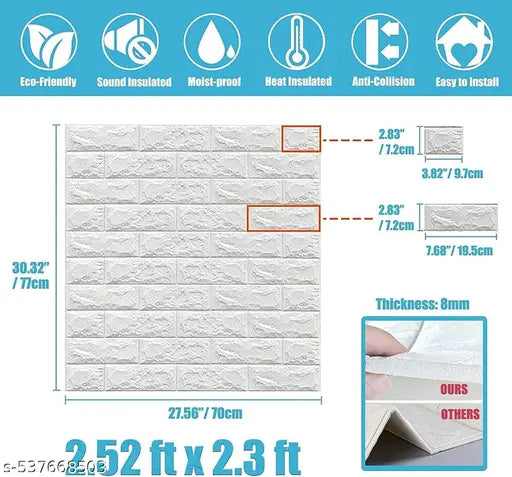Self-Adhesive Waterproof PE Foam 3D Wall Panels Wallpaper Sticker for Bathroom, Living Room, and Home Decoration (70 x 77cm, pack of 4, White)