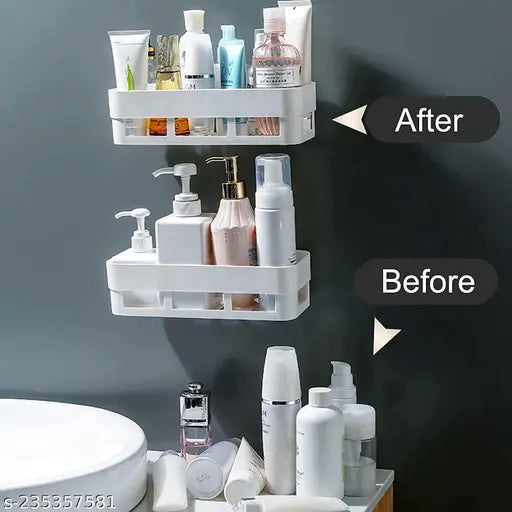 Multipurpose Wall Shelves Shelf Self-Adhesive Sticker Hooks Wall Holder Bathroom Storage Rack Box Strong Shower Rack Shelf - White (4 Pieces)