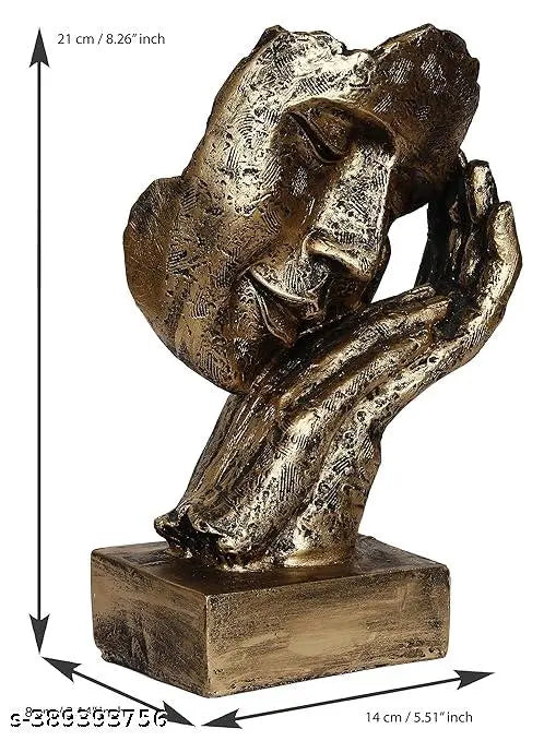 DAY CREATION Antique Look Human Face Resting On Hands Handcrafted Polyresin Showpiece, Gold