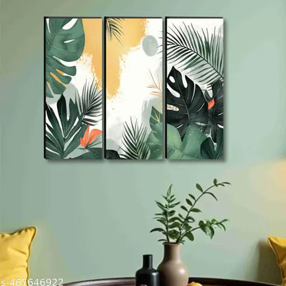 1ArtofCreation set of 3 Leaf UV textured self adeshive wall painting for home | Office| Living Room|Best decorative item for home décor.