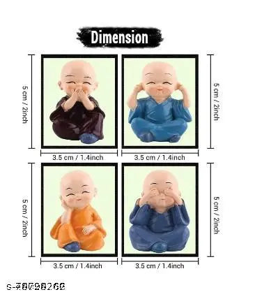 Unique Creations Baby Monk Buddha Statue Set of 4 Decorative Showpiece - 5 cm