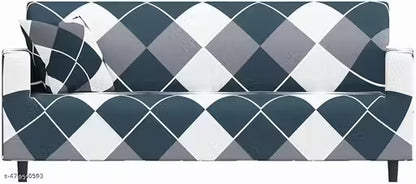 ELASTIC FITTED 3 SEATER SOFA COVER BLUE RHOMBUS
