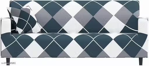 ELASTIC FITTED 3 SEATER SOFA COVER BLUE RHOMBUS