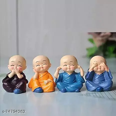 Unique Creations Baby Monk Buddha Statue Set of 4 Decorative Showpiece - 5 cm