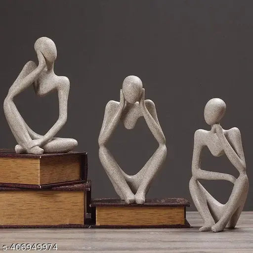 Thinker Statues Set of 3, Sandstone Resin Thinker Statue Ornaments, Abstract Style Sculpture Statue Collectible Figurines for Home Decor/Office/Bookshelf/Desktop/Decorations Home decor showpiece livingroom bedroom gift