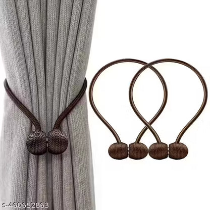 2 PCS Magnetic Curtain Tiebacks Curtain Drape Holdbacks Clips Rope Holder Buckles for Home Bedroom Office , 1 Pair - Brown