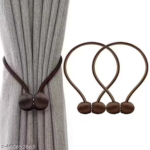 2 PCS Magnetic Curtain Tiebacks Curtain Drape Holdbacks Clips Rope Holder Buckles for Home Bedroom Office , 1 Pair - Brown