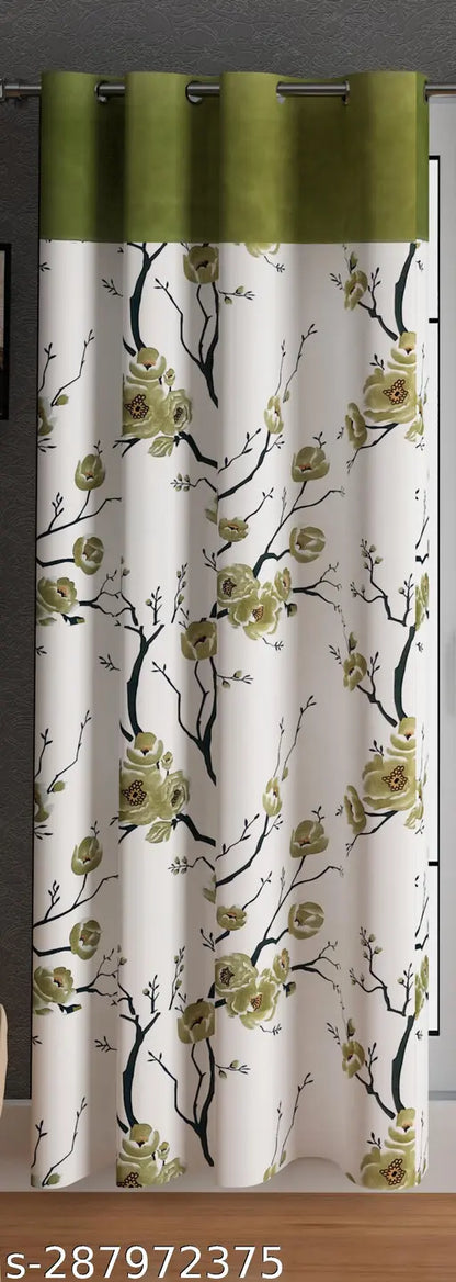 LUNAR DAYS CRESCENT PATCH EYELET CURTAIN FLORAL IVY in GREEN 7 feet (Pack of 2 piece)
