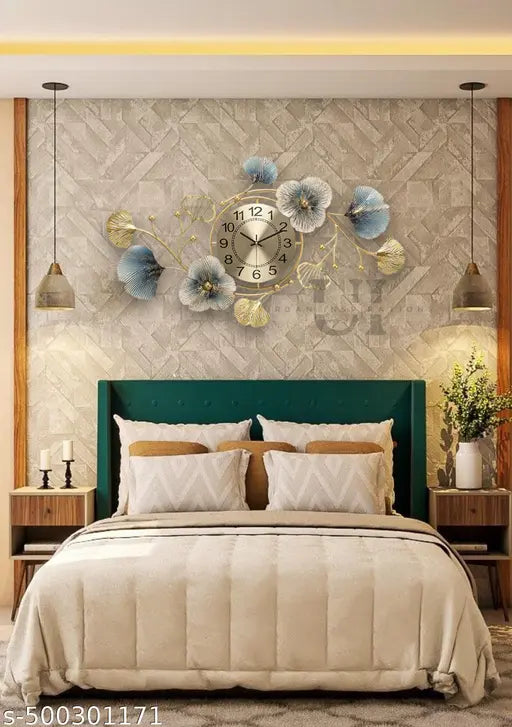 Floral Design Metal Wall Clock Home Decor for Living Room, Bedroom, Dining Hall, Office, Cafes, and Hotels, Ideal Wall Decoration Piece for Any Space