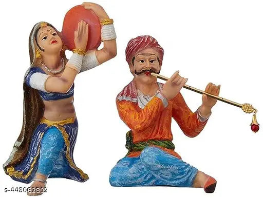 DAY CREATION Resin Rajasthani Traditional Musical Couple Decorative Showpiece for Home Decor (Pack of 2, Multicolor)