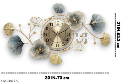 Floral Design Metal Wall Clock Home Decor for Living Room, Bedroom, Dining Hall, Office, Cafes, and Hotels, Ideal Wall Decoration Piece for Any Space