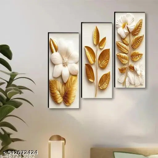 JD ASSOCIATES- Floral Flower Wall Painting MDF Panel | Home Decoration | Best Gifting Option Digital Reprint 12 inch x 12 inch Painting (Without Frame, Pack of 3) JD SSJ-209