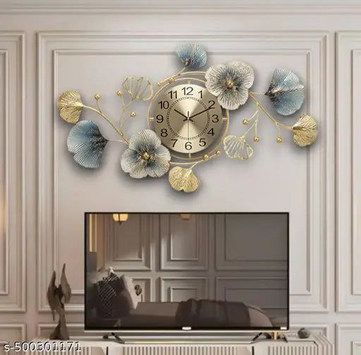 Floral Design Metal Wall Clock Home Decor for Living Room, Bedroom, Dining Hall, Office, Cafes, and Hotels, Ideal Wall Decoration Piece for Any Space