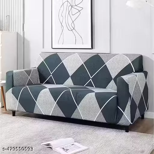 ELASTIC FITTED 3 SEATER SOFA COVER BLUE RHOMBUS