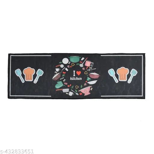 Genius Homes FAB Multi Purpose Anti Skid & Washable Kitchen Mat & Runner | Attractive Look & Digital Printed Soft Combo Kitchen Floor Mat [ 18x28 CM & 18x54 CM, Bon Appetit ]