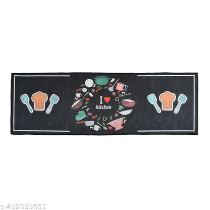 Genius Homes FAB Multi Purpose Anti Skid & Washable Kitchen Mat & Runner | Attractive Look & Digital Printed Soft Combo Kitchen Floor Mat [ 18x28 CM & 18x54 CM, Bon Appetit ]