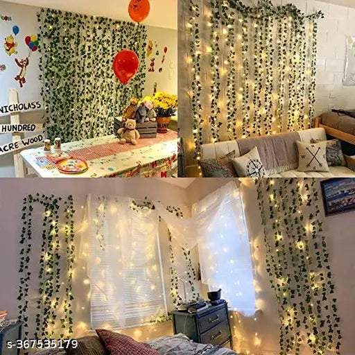DnSal Christmas Decoration 7.5 Feet Money Plant Home Décor String Lights | Battery Operated Waterproof Copper Lights | Vine Garland Hanging For Wall, Bedroom, Window (30 Led, Warm White, Pack of 1)