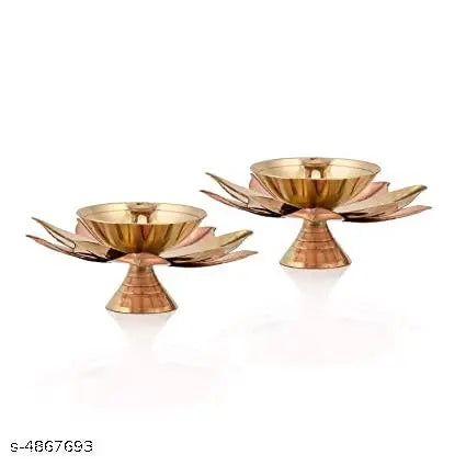 Karauli Collection Set of 4 Brass Diya for Puja Oil Lamp Lotus Shape - Deepak for Pooja Diwali Decoration Items (Gold 3 X 3 X 1.5 Inch)