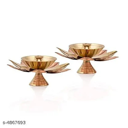 Karauli Collection Set of 4 Brass Diya for Puja Oil Lamp Lotus Shape - Deepak for Pooja Diwali Decoration Items (Gold 3 X 3 X 1.5 Inch)