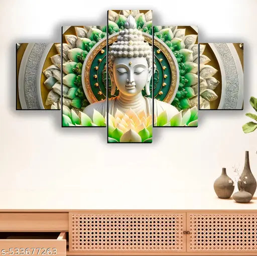 Set Of 5 Lord Buddha Wall Painting For Living Room 18x30 inch