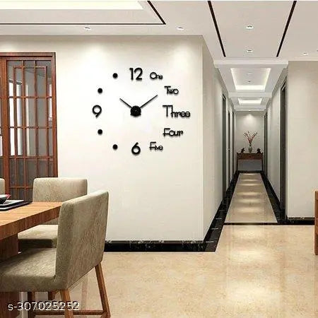 Large 3D Frameless Wall Clock Stickers DIY Wall Decoration for Living Room Bedroom Office (Black)