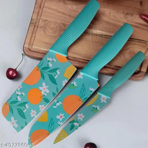 Stainless Steel 3 Pieces Professional Kitchen Knife Set/Meat Knife/Chef Knife with Non-Slip Handle Sharp Manual Sharpening for Home Kitchen/High Carbon Stainless Steel Knife Blue Set(Blue)