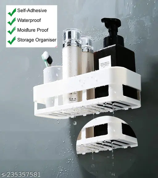 Multipurpose Wall Shelves Shelf Self-Adhesive Sticker Hooks Wall Holder Bathroom Storage Rack Box Strong Shower Rack Shelf - White (4 Pieces)