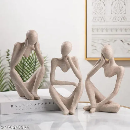 Thinker Statues Set of 3, Sandstone Resin Thinker Statue Ornaments, Abstract Style Sculpture Statue Collectible Figurines for Home Decor/Office/Bookshelf/Desktop/Decorations Home decor showpiece livingroom bedroom gift