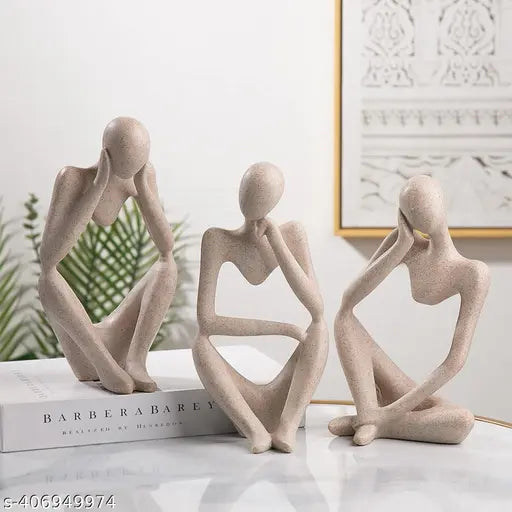 Thinker Statues Set of 3, Sandstone Resin Thinker Statue Ornaments, Abstract Style Sculpture Statue Collectible Figurines for Home Decor/Office/Bookshelf/Desktop/Decorations Home decor showpiece livingroom bedroom gift