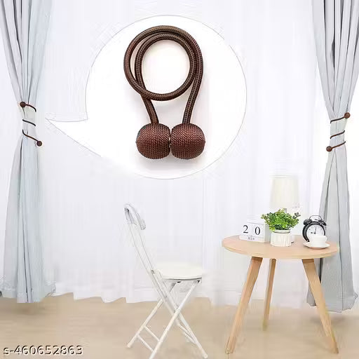 2 PCS Magnetic Curtain Tiebacks Curtain Drape Holdbacks Clips Rope Holder Buckles for Home Bedroom Office , 1 Pair - Brown