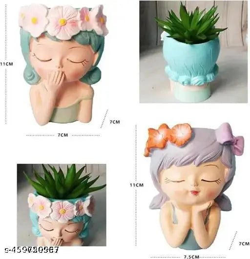 Pack of 2 Cute Girls Succulent Flower Pot, Girls' Face Flower Pots for Planting, Face Flower Pot, Cactus Plant Pot, Mini Ornaments Decoration