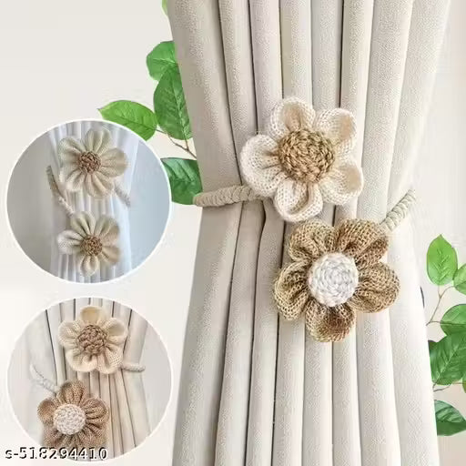 2pcs Hemp Rope Flower, Curtain Binding Rope Punch-free Curtain Clip Modern Simple Curtain Buckle Curtain Tieback Curtain Holdback For Bedroom Living Room Home Decor