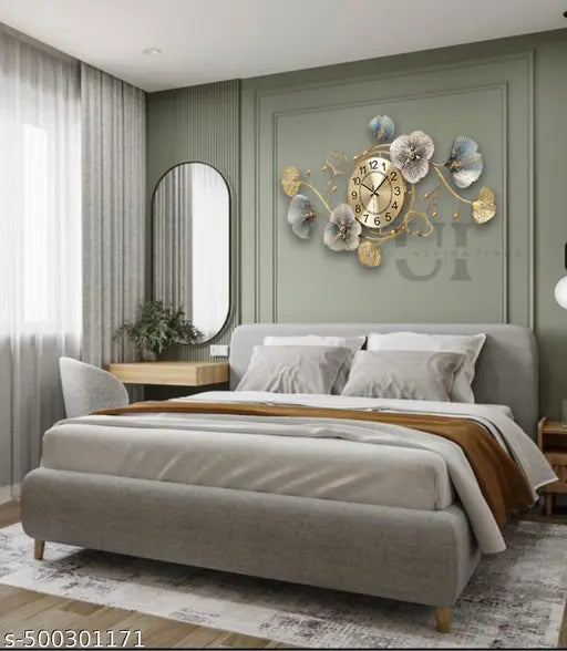 Floral Design Metal Wall Clock Home Decor for Living Room, Bedroom, Dining Hall, Office, Cafes, and Hotels, Ideal Wall Decoration Piece for Any Space