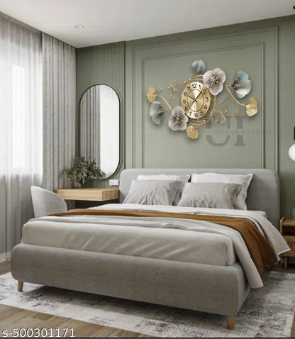 Floral Design Metal Wall Clock Home Decor for Living Room, Bedroom, Dining Hall, Office, Cafes, and Hotels, Ideal Wall Decoration Piece for Any Space