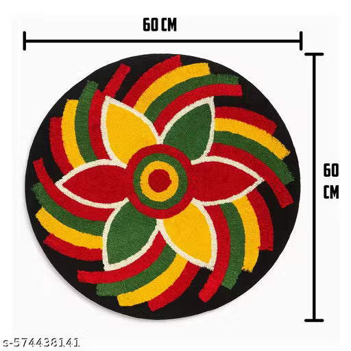 HARIKISHAN HANDLOOM , Floral Round Doormat – 60x60 cm (Multicolor) Polyester Microfiber Carpet for Living Room, Bedroom, Kitchen, Bathroom