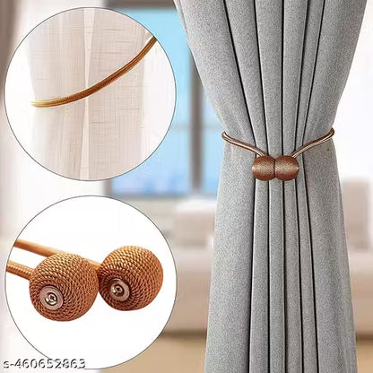 2 PCS Magnetic Curtain Tiebacks Curtain Drape Holdbacks Clips Rope Holder Buckles for Home Bedroom Office , 1 Pair - Brown