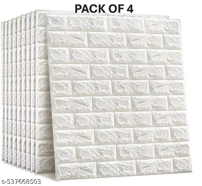 Self-Adhesive Waterproof PE Foam 3D Wall Panels Wallpaper Sticker for Bathroom, Living Room, and Home Decoration (70 x 77cm, pack of 4, White)