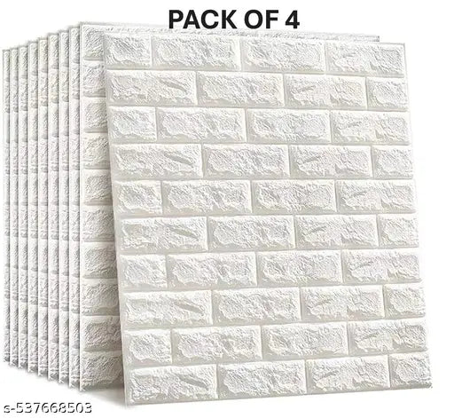 Self-Adhesive Waterproof PE Foam 3D Wall Panels Wallpaper Sticker for Bathroom, Living Room, and Home Decoration (70 x 77cm, pack of 4, White)