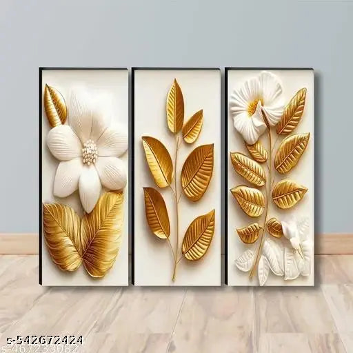 JD ASSOCIATES- Floral Flower Wall Painting MDF Panel | Home Decoration | Best Gifting Option Digital Reprint 12 inch x 12 inch Painting (Without Frame, Pack of 3) JD SSJ-209