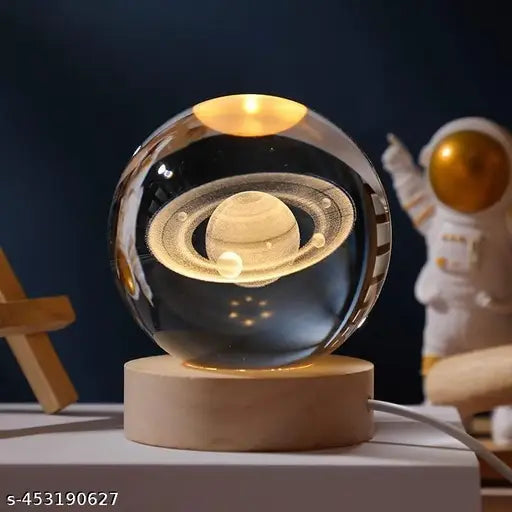 Glass Lamp 3D Ball Astronomy Night Lamp with Base for Living Room Ornament Solar System Fantasy Decoration LED Colorful Lighting Touch Base Moon Light (planet)