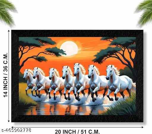 7 Running Horses Vastu UV Coated Home Decorative Gift Item Framed Painting/7lucky seven running horses with frame 11x14 inch
