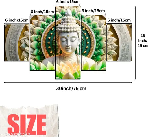 Set Of 5 Lord Buddha Wall Painting For Living Room 18x30 inch